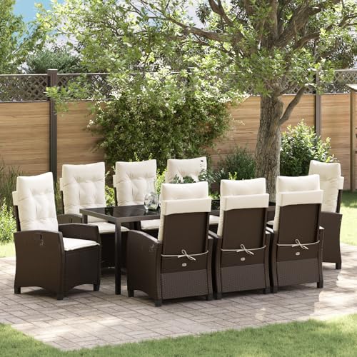 Qnhdfrt 9-teiliges Garten-ESS-Set aus Braunem Poly-Rattan mit Verstellbaren Stühlen und Kissen für 8 Personen Outdoor Möbel für Terrasse Balkon Garten Robustes Design von Qnhdfrt