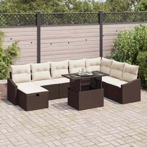 Qnhdfrt 9 teiliges Garten Ecksofa Set Braun Poly Rattan mit Kissen Modulares Design Stauraum Wetterfest für Terrasse Balkon und Garten von Qnhdfrt