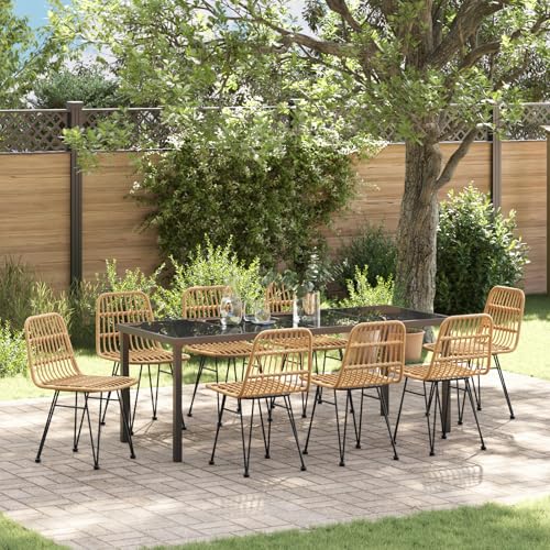 Qnhdfrt 9-teiliges Garten Essset Beige Rechteckig Stahl Outdoor Möbel Set mit Tisch und 8 Stühlen Modernes Design Robust für Garten Terrasse Balkon von Qnhdfrt
