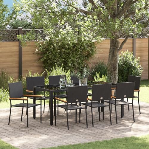 Qnhdfrt 9-teiliges Garten Essset Schwarz Rechteckig aus Poly Rattan mit Tisch und 8 Stühlen für Terrasse Balkon Outdoor von Qnhdfrt