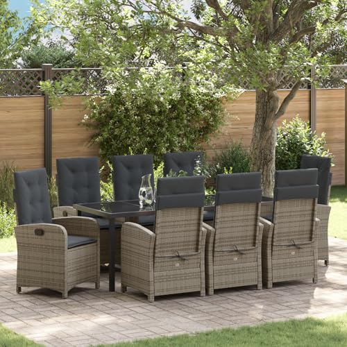 Qnhdfrt 9-teiliges Garten Esszimmer Set Grau mit Kissen Poly-Rattan Möbel für Terrasse Balkon Garten Modernes Design Robust und Langlebig Qnhdfrt 9-teiliges Garten Esszimmer Set Grau mit Kissen Poly-Rattan Möbel für Terrasse Balkon Garten Modernes Design Robust und Langlebig von Qnhdfrt
