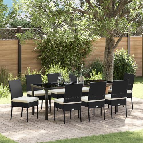 Qnhdfrt 9-teiliges Garten Esszimmer Set Schwarz Poly-Rattan mit 8 Stühlen Outdoor Möbel für Terrasse Balkon Garten Modernes Design Wetterfest Leicht Tragbar von Qnhdfrt