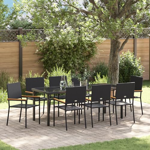 Qnhdfrt 9-teiliges Garten Esszimmer Set Schwarz Rechteckig Metall Outdoor Möbel mit 8 Stühlen für Terrasse Balkon Garten Modernes Design Robust von Qnhdfrt