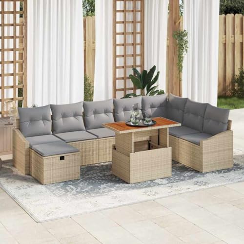 Qnhdfrt 9 teiliges Garten Sofa Set Beige Poly Rattan mit grauen Kissen Outdoor Möbel für 8 Personen mit Stauraum und Gartentisch Qnhdfrt 9 teiliges Garten Sofa Set Beige Poly Rattan mit grauen Kissen Outdoor Möbel für 8 Personen mit Stauraum und Gartentisch von Qnhdfrt