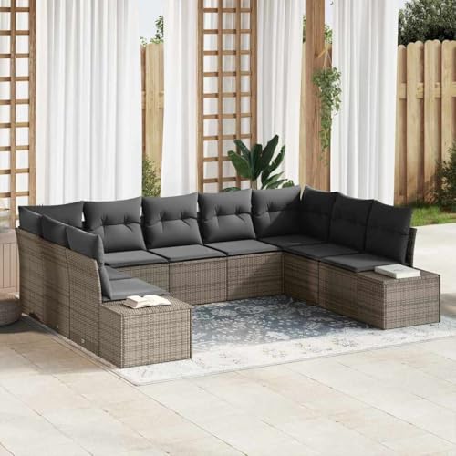 Qnhdfrt 9 teiliges Garten Sofa Set Grau aus Poly Rattan mit Kissen Modernes Design Wetterfest für Terrasse Garten und Balkon von Qnhdfrt