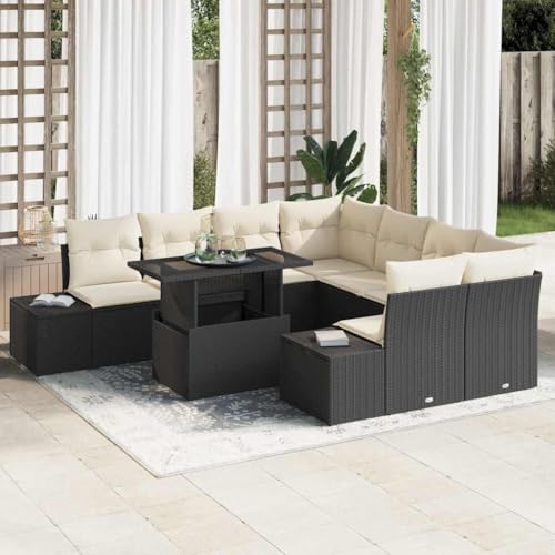 Qnhdfrt 9-teiliges Garten Sofa Set aus Poly Rattan in Creme, Modernes Design mit Stauraum, Wetterbeständig für Balkon, Terrasse und Garten von Qnhdfrt