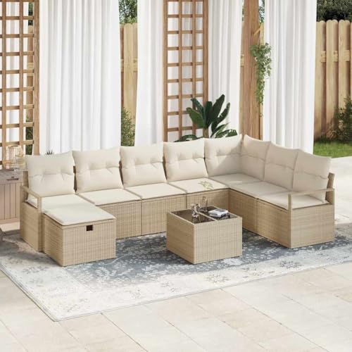 Qnhdfrt 9 teiliges Garten Sofa Set aus Poly Rattan mit Kissen Beige Outdoor Lounge Sitzgruppe für Terrasse Balkon und Garten von Qnhdfrt