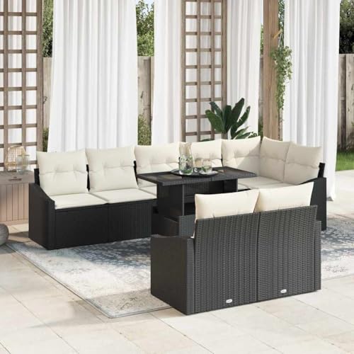Qnhdfrt 9-teiliges Garten-Sofa-Set aus robustem Rattan mit Polyester-Kissen, beige, modular und wetterfest für Terrasse, Balkon und Garten von Qnhdfrt