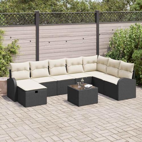Qnhdfrt 9-teiliges Garten Sofa Set aus schwarzem Poly Rattan mit beigen Kissen, modulares Design mit Stauraum für Terrasse, Balkon und Garten Qnhdfrt 9-teiliges Garten Sofa Set aus schwarzem Poly Rattan mit beigen Kissen, modulares Design mit Stauraum für Terrasse, Balkon und Garten von Qnhdfrt