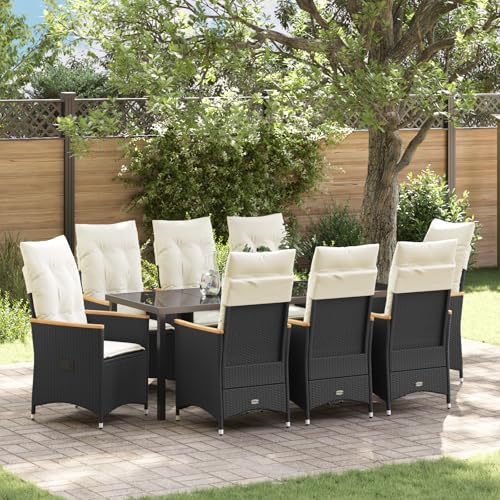 Qnhdfrt 9-teiliges Gartenmöbel Set Schwarz Poly-Rattan mit Kissen Modernes Design Bequem für Garten Terrasse Balkon Outdoor Entspannung von Qnhdfrt