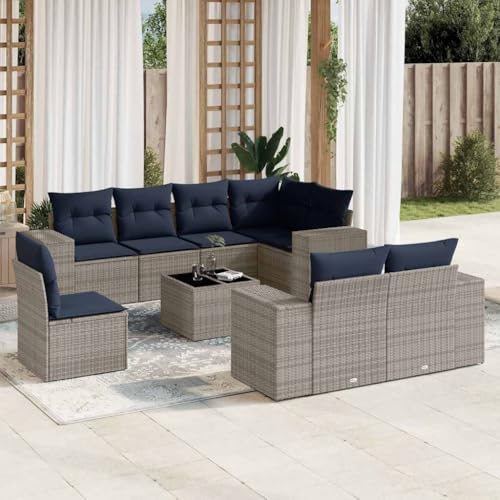 Qnhdfrt 9-teiliges Gartenset Polyrattan Grau mit 8 Sitzkissen und Glastisch platzsparend modular Modernes Outdoor Design Balkon Terrasse Garten für Familien und Freunde Qnhdfrt 9-teiliges Gartenset Polyrattan Grau mit 8 Sitzkissen und Glastisch platzsparend modular Modernes Outdoor Design Balkon Terrasse Garten für Familien und Freunde von Qnhdfrt