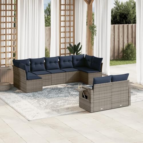 Qnhdfrt 9-teiliges Gartensofa Set Polyrattan grau mit Kissen 62 x 62 x 69 cm klappbarer Beistelltisch für Balkon Terrasse Garten von Qnhdfrt