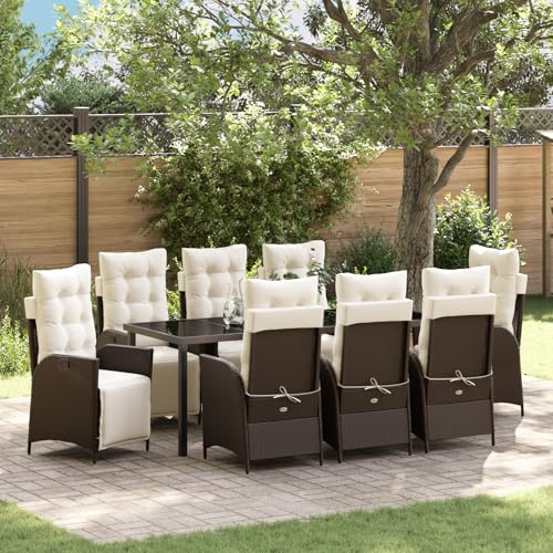 Qnhdfrt 9-teiliges Gartenstühle Set Braun Poly-Rattan mit Tisch und 8 Stühlen, Verstellbare Gartenmöbel für Balkon Terrasse Garten Outdoor von Qnhdfrt