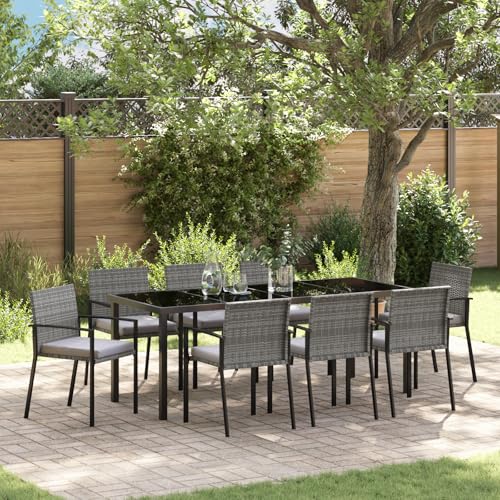 Qnhdfrt 9-teiliges Gartenstühle Set Grau Synthetisches Poly-Rattan Outdoor Essgruppe für Terrasse Balkon Garten mit Modernem Design und Wetterbeständigkeit von Qnhdfrt