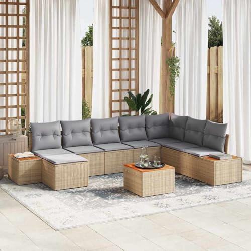 Qnhdfrt 9-teiliges Outdoor Ecksofa Set aus Poly Rattan in Beige mit Stauraum und Kissen für Garten und Terrasse Modernes Design und Wetterfest von Qnhdfrt