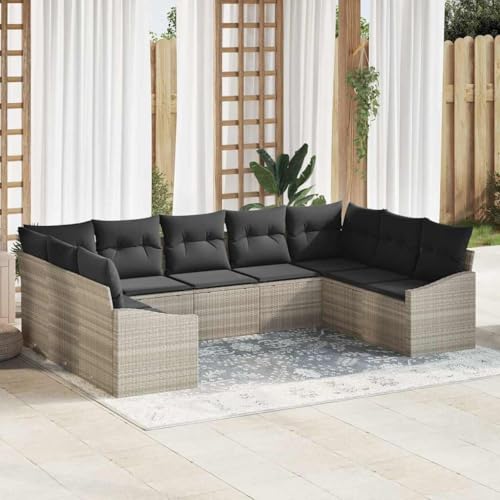 Qnhdfrt 9-teiliges Outdoor Ecksofa Set aus Poly-Rattan mit grauen Kissen, wetterfest und modular für Garten, Balkon und Terrasse von Qnhdfrt