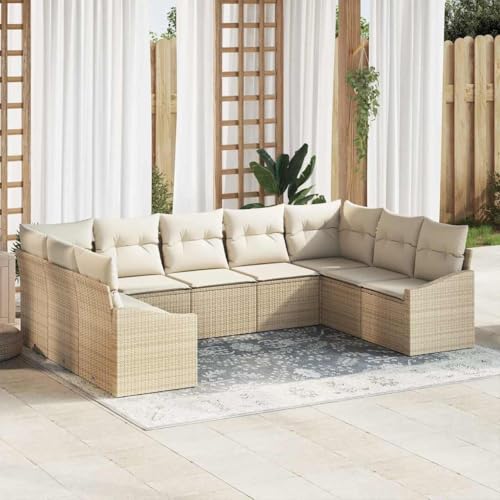 Qnhdfrt 9-teiliges Outdoor-Ecksofa-Set aus synthetischem Rattan in Beige, modernes Design mit wetterfesten Kissen für Garten, Terrasse oder Balkon von Qnhdfrt