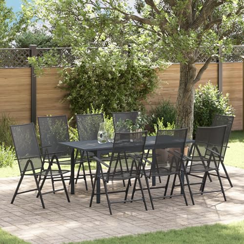 Qnhdfrt 9-teiliges Outdoor Esstisch Set Anthrazit Rechteckig aus Stahl für Garten Terrasse Balkon mit 8 Stühlen Windbeständig Wasserdicht Robust Modernes Design von Qnhdfrt