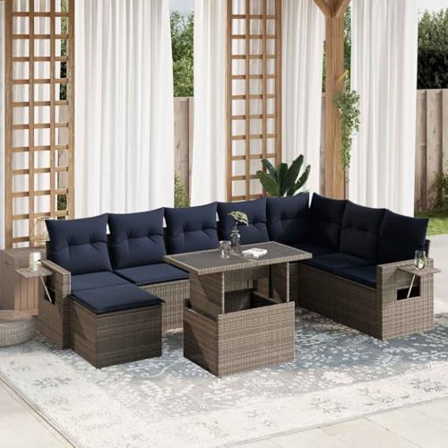Qnhdfrt 9-teiliges Polyrattan Gartenmöbel Set grau 100x55 cm Verstellbarer Tisch marineblaue Kissen Sitzgruppe Outdoor Balkon Terrasse klein bierzeltgarnitur für Gartenlounge Qnhdfrt 9-teiliges Polyrattan Gartenmöbel Set grau 100x55 cm Verstellbarer Tisch marineblaue Kissen Sitzgruppe Outdoor Balkon Terrasse klein bierzeltgarnitur für Gartenlounge von Qnhdfrt