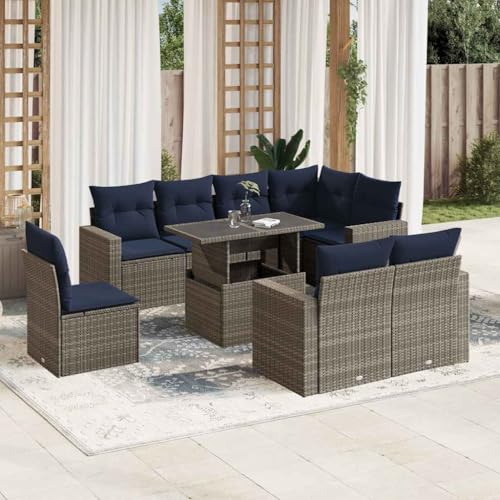 Qnhdfrt 9tlg Gartenmöbel Set Rattan Lounge Sofagarnitur mit verstellbarem Glastisch 100x55 cm grau Marineblau für Balkon Terrasse und kleine Gärten Qnhdfrt 9tlg Gartenmöbel Set Rattan Lounge Sofagarnitur mit verstellbarem Glastisch 100x55 cm grau Marineblau für Balkon Terrasse und kleine Gärten von Qnhdfrt