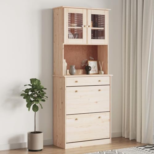 Qnhdfrt ALTA Highboard Schrank aus Massivholz Kiefer 77x35x188 cm mit Glas Türen Schublade für Wohnzimmer Esszimmer Flur Rustikaler Stauraum Qnhdfrt ALTA Highboard Schrank aus Massivholz Kiefer 77x35x188 cm mit Glas Türen Schublade für Wohnzimmer Esszimmer Flur Rustikaler Stauraum von Qnhdfrt