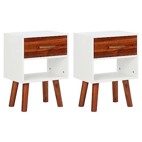 Qnhdfrt Akazienholz Nachttisch Set 2 STK. Retro Design Braun Mattweiß 40x30x57 cm mit Schublade und Ablage Beistelltisch für Schlafzimmer Wohnzimmer Qnhdfrt Akazienholz Nachttisch Set 2 STK. Retro Design Braun Mattweiß 40x30x57 cm mit Schublade und Ablage Beistelltisch für Schlafzimmer Wohnzimmer von Qnhdfrt