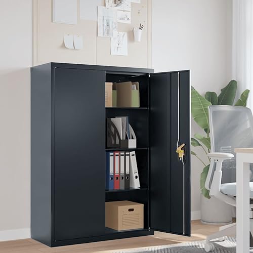 Qnhdfrt Aktenschrank Anthrazit 90x40x140 cm Pulverbeschichteter Stahl mit 3 Einlegeböden Abschließbar und Robust für Büro Homeoffice oder Werkstatt von Qnhdfrt