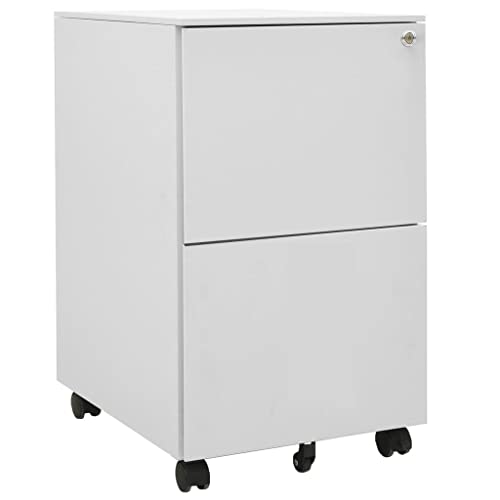 Qnhdfrt Aktenschrank Hellgrau 39x45x67 cm aus Stahl mit 2 Schubladen und Rollen für Büro Homeoffice oder Archivierung Sicher und Platzsparend von Qnhdfrt