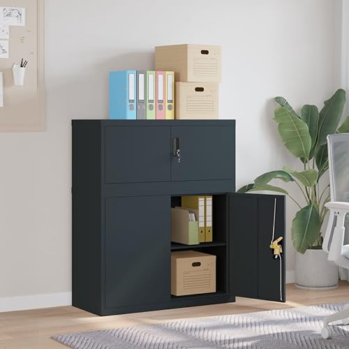Qnhdfrt Aktenschrank Metall Anthrazit 90x40x110 cm mit Schloss, Robuster Stahlschrank mit Einlegeboden und Wandhalterung für Büro Homeoffice und Lagerraum Qnhdfrt Aktenschrank Metall Anthrazit 90x40x110 cm mit Schloss, Robuster Stahlschrank mit Einlegeboden und Wandhalterung für Büro Homeoffice und Lagerraum von Qnhdfrt