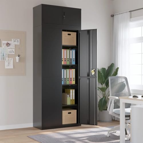 Qnhdfrt Aktenschrank Metall Schwarz 90x40x240 cm mit 4 Einlegeböden abschließbar für Büro Organisation und Aufbewahrung von Qnhdfrt