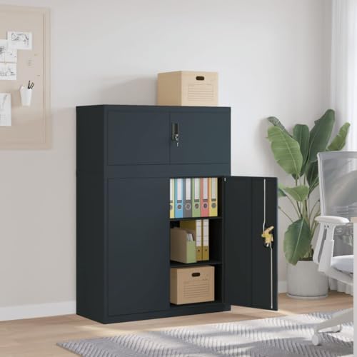 Qnhdfrt Aktenschrank Metallschrank Anthrazit 90x40x130 cm Abschließbar mit 2 Böden für Büro Aufbewahrung von Qnhdfrt