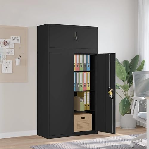 Qnhdfrt Aktenschrank Metallschrank Schwarz 90x40x180 cm Abschließbar mit 3 Böden - Stabiles Aufbewahrungsmöbel für Büro Werkstatt und Lager von Qnhdfrt