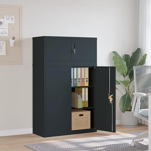 Qnhdfrt Aktenschrank Stahlschrank Anthrazit 90x40x145 cm Abschließbar Organizer für Büro Werkstatt von Qnhdfrt