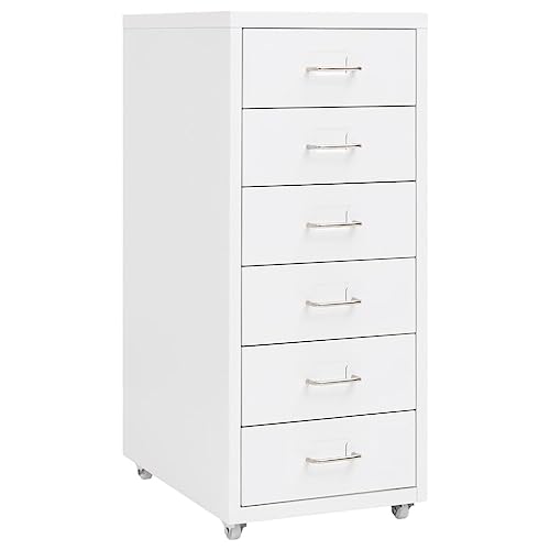Qnhdfrt Aktenschrank Weiß 28x41x69 cm Metall Büroschrank mit 6 Schubladen und Rollen für einfache Organisation und Mobilität im Büro oder Homeoffice von Qnhdfrt