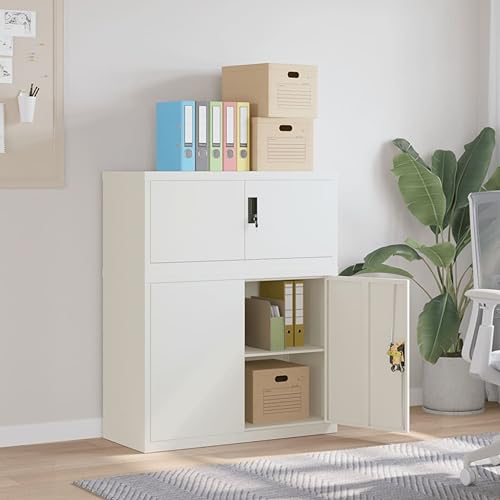 Qnhdfrt Aktenschrank Weiß 90x40x110 cm Stahlschrank mit Einlegeboden und abschließbarer Tür für strukturierte Aufbewahrung von Qnhdfrt