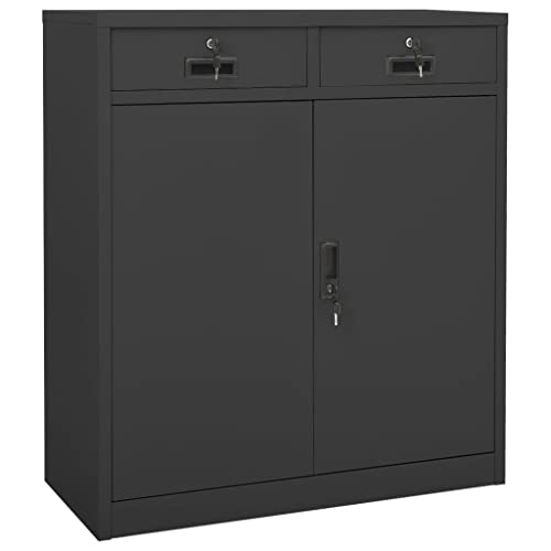 Qnhdfrt Aktenschrank aus Stahl Anthrazit 90x40x102 cm mit verstellbaren Regalen und Schubladen für Dokumentenorganisation im Büro von Qnhdfrt