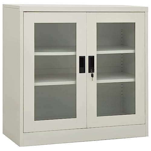 Qnhdfrt Aktenschrank aus Stahl mit gehärtetem Glas Hellgrau 90x40x90 cm Büroschrank für sichere Dokumentenaufbewahrung und Organisation von Qnhdfrt
