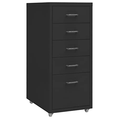 Qnhdfrt Aktenschrank mit Rollen Schwarz 28x41x69 cm Metall Büroschrank mit 5 Schubladen und Namensschildern für übersichtliche Aktenaufbewahrung im Büro oder Homeoffice von Qnhdfrt