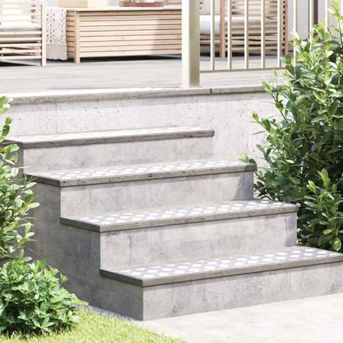Qnhdfrt Aluminium Treppenstufenmatten Set mit Geometrischem Design 20 x 100 cm rutschfeste Stufenmatten für Innen und Außen Silber Modernes Stufenteppich Set für Flur Terrasse und Eingangsbereich von Qnhdfrt