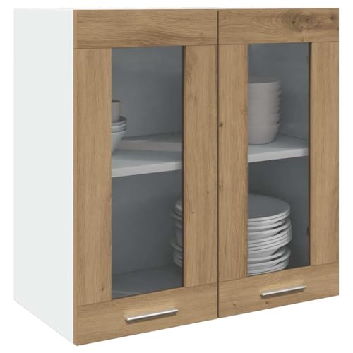 Qnhdfrt Artisan-Eiche Wandschrank mit Glastüren 60x31x60 cm Küchenschrank für platzsparende Aufbewahrung und Elegante Präsentation – Robustes Holzwerkstoff Design für optimierte Küchenorganisation von Qnhdfrt