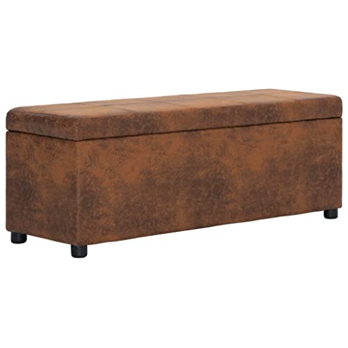 Qnhdfrt Aufbewahrungsbank mit Staufach 116 cm in Braun Wildleder-Optik Gemütliche Sitzbank für Flur Wohnzimmer und Schlafzimmer von Qnhdfrt