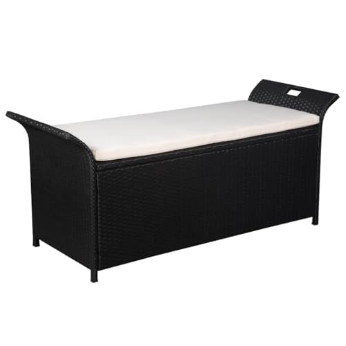 Qnhdfrt Aufbewahrungsbank mit Stauraum 138 cm Schwarz PE Rattan Gartenbank Outdoor Sitzbank für Balkon Garten von Qnhdfrt