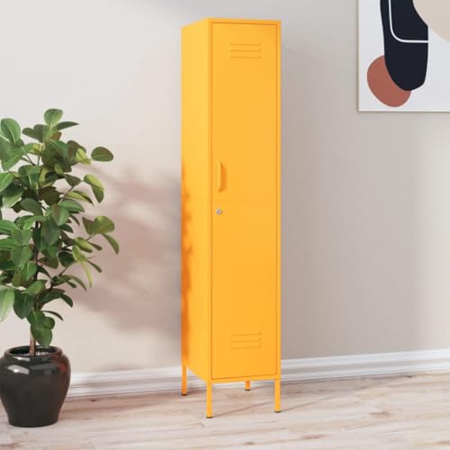Qnhdfrt Aufbewahrungsschrank Metall 35x46x180 cm Senfgelb Schließbar mit 4 Böden - Stahlschrank für Zuhause Büro Garten Lager von Qnhdfrt