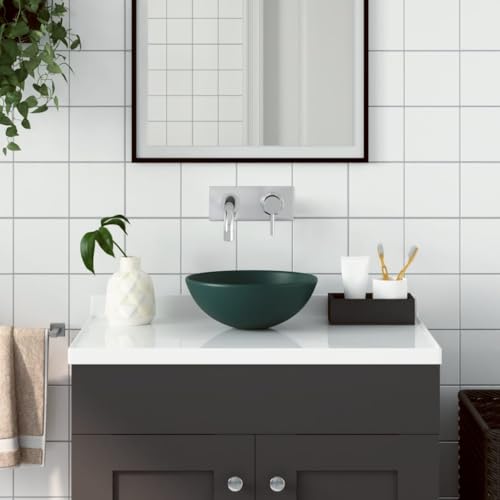 Qnhdfrt Aufsatzwaschbecken Dunkelgrün Rund aus Keramik 280 x 100 mm Modernes Design ohne Überlauf Einfache Reinigung für Badezimmer Küche Garage und Gäste WC von Qnhdfrt