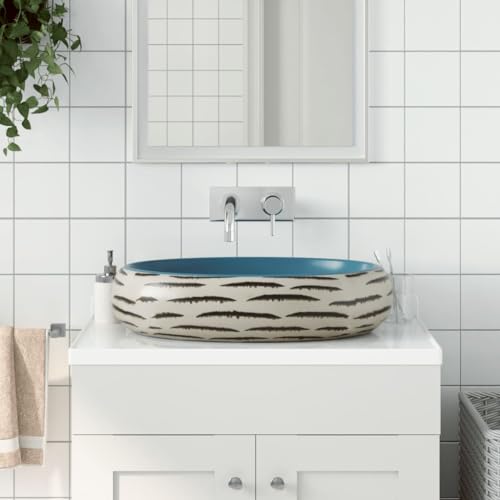 Qnhdfrt Aufsatzwaschbecken Oval 59x40x15 cm Keramik Handgefertigt mit Exquisitem Vintage-Muster Robuste & Langlebige Oberfläche Einfache Reinigung für Badezimmer Gäste-WC und Schminkraum von Qnhdfrt