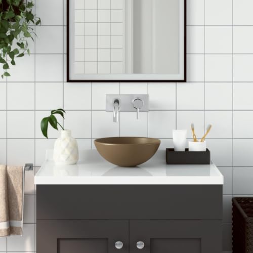 Qnhdfrt Aufsatzwaschbecken aus Keramik Mattcreme 280 x 100 mm Modernes Design ohne Überlauf Einfache Reinigung für Badezimmer Gäste WC Küche Garage von Qnhdfrt