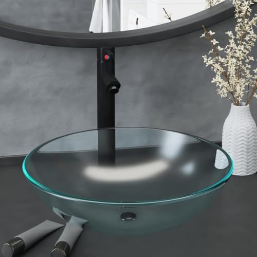 Qnhdfrt Aufsatzwaschbecken klein schwarz 42 cm rund aus gehärtetem Glas inkl Wasserhahn Pop Up Ablaufgarnitur Modernes Design robust und hitzebeständig für Gäste WC Bad Badezimmer Küche Camping Qnhdfrt Aufsatzwaschbecken klein schwarz 42 cm rund aus gehärtetem Glas inkl Wasserhahn Pop Up Ablaufgarnitur Modernes Design robust und hitzebeständig für Gäste WC Bad Badezimmer Küche Camping von Qnhdfrt