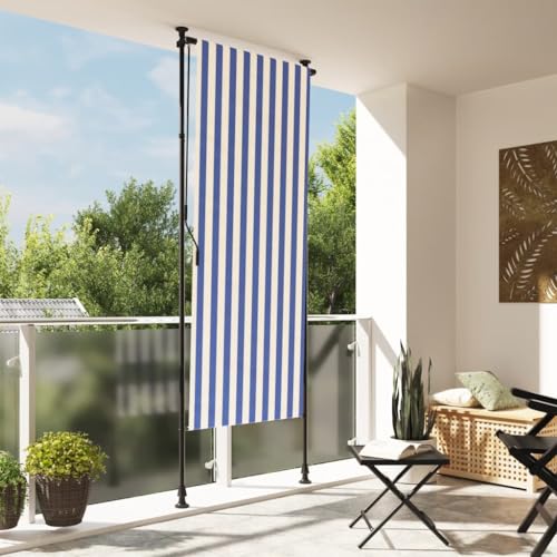 Qnhdfrt Außenrollo Blau Weiß 120x270cm Stahlrahmen Markise mit Kurbel für Balkon Terrasse Garten Sichtschutz Sonnenschutz von Qnhdfrt