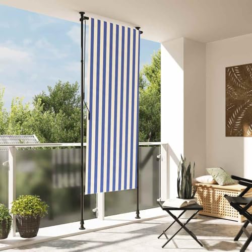 Qnhdfrt Außenrollo Sonnenschutz Sichtschutz Blau Weiß 100x270 cm mit Stahlrahmen und Kurbel für Balkon Terrasse Garten – Robust und Langlebig von Qnhdfrt