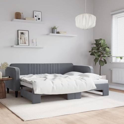 Qnhdfrt Ausziehbares 2-in-1 Tagesbett Dunkelgrau 80x200 cm als Sofa und Doppelbett Modernes Design mit Samtbezug und Stabiler Holz-Metall Konstruktion für Wohnzimmer Schlafzimmer von Qnhdfrt